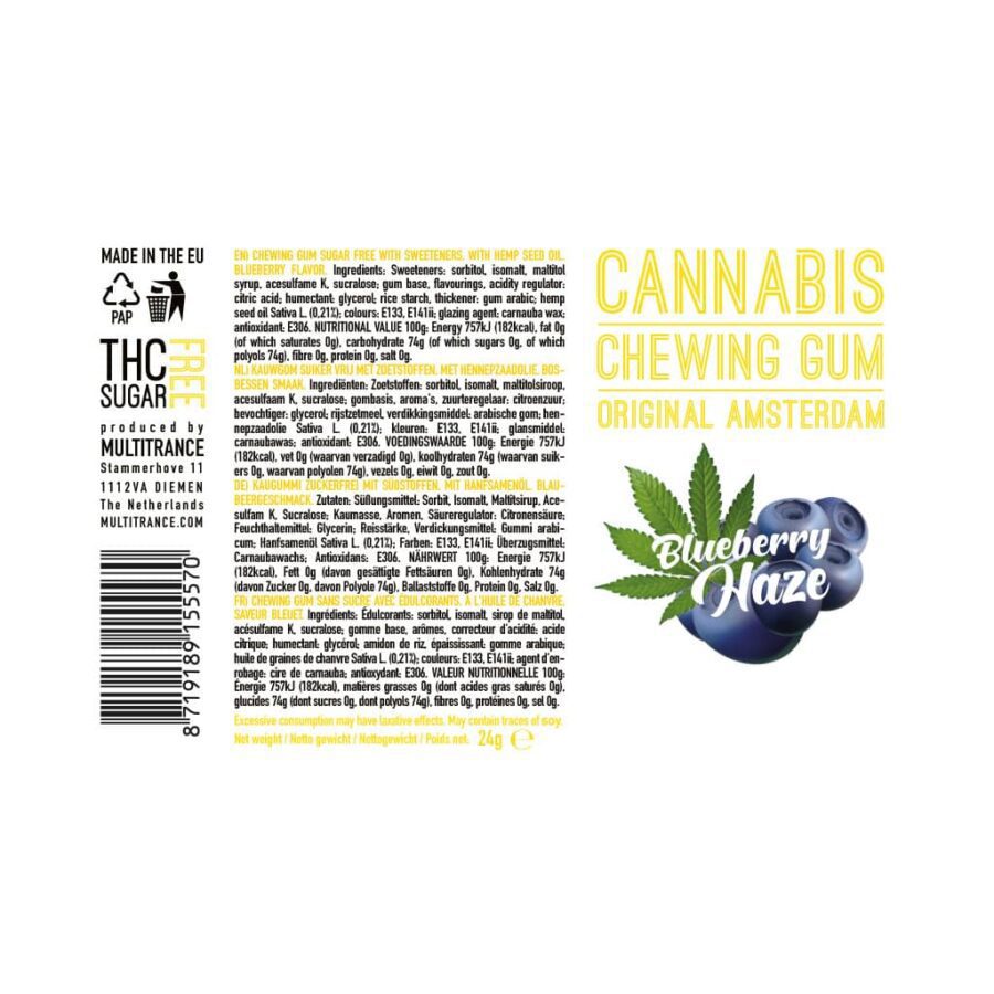 Multitrance Sugar Free Cannabis Chewing Gum – Blueberry Haze - Image 3