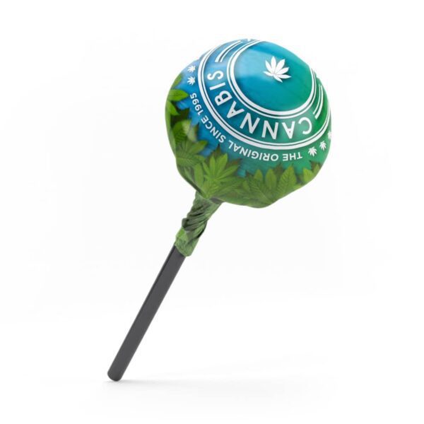 Cannabis lollipop Energy Skunk flavour, THC-free legal hemp edible with no-high effects and health-conscious taste