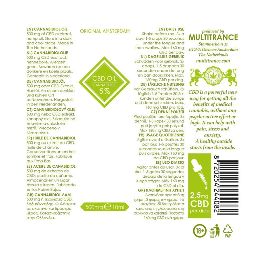 Multitrance 5% CBD (Cannabidiol) Oil (10ml) - Image 3