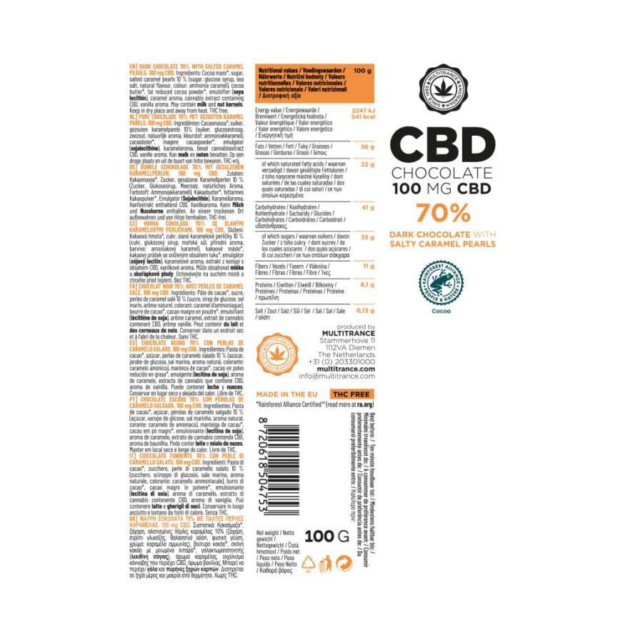 Multitrance 100mg CBD Dark Chocolate - Salty Caramel Pearls - Image 3