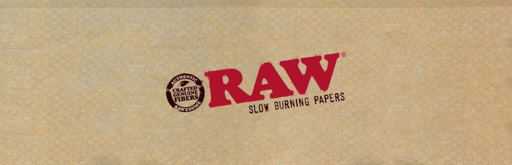 RAW rolling papers logo on natural unbleached paper background