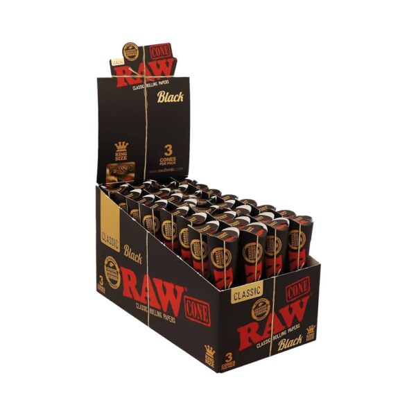 RAW Black King Size Cones display box – natural unrefined pre-rolled smoking papers