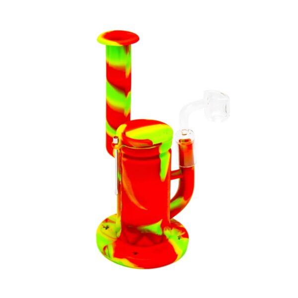 Red and green silicone dabbing bong with glass bowl – durable, flexible, and heat-resistant dab rig.