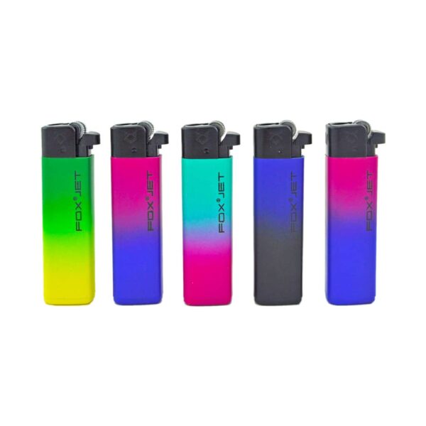 FOX Jet Flame Flint Lighters – Icy Matt Gradient Design in bright colors – windproof lighters with smooth matte finish.