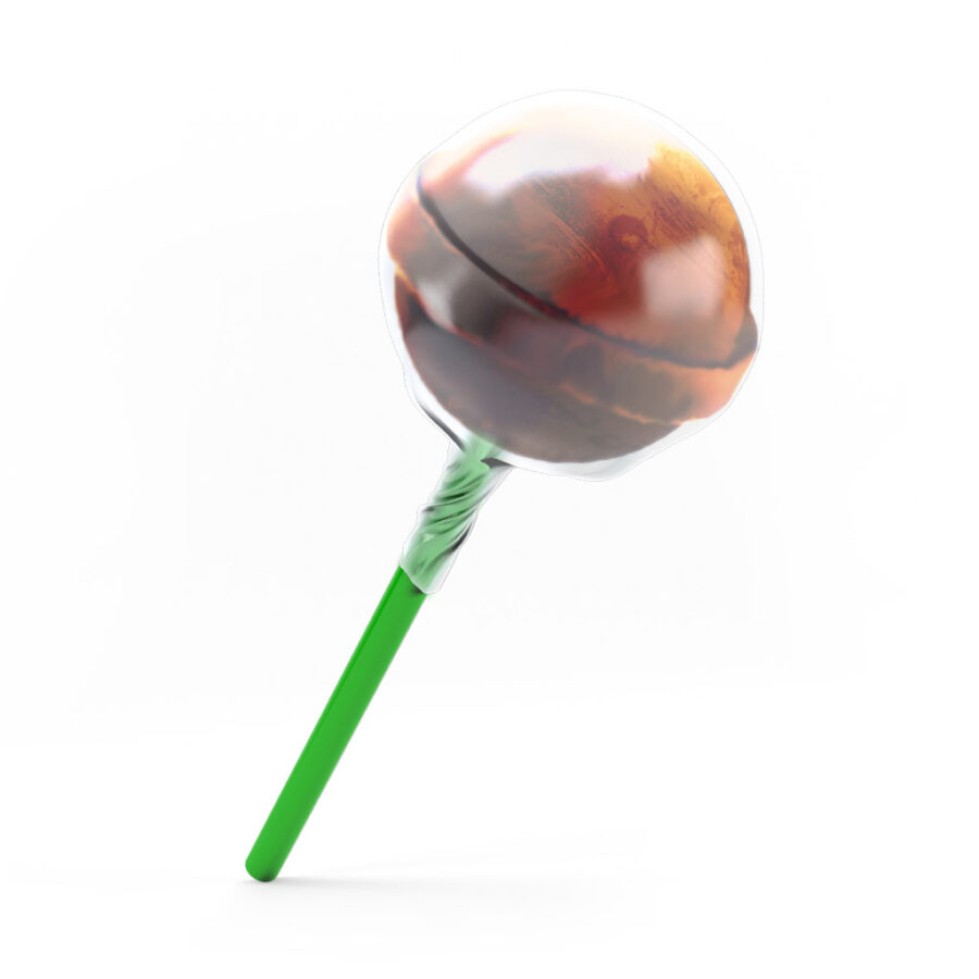 Single THC-free Cannabis lollipop with hemp, legal edible offering no-high effects, rich taste and bold flavour.