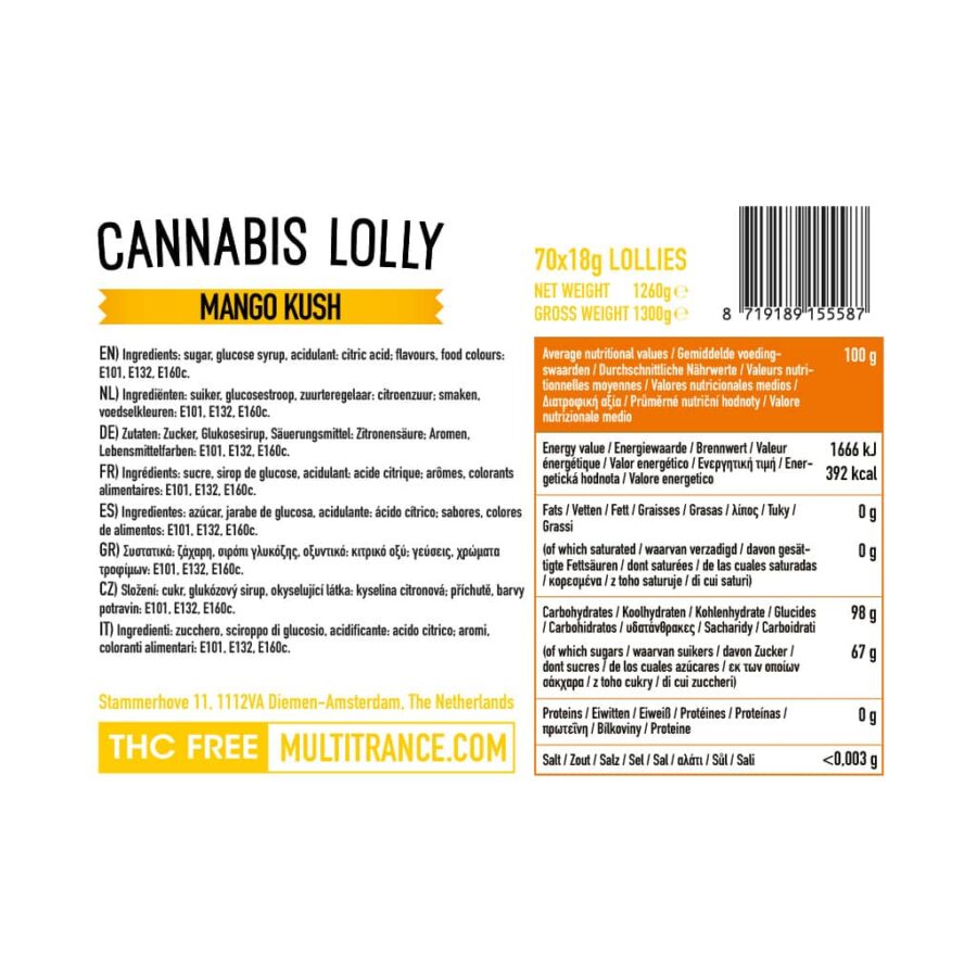 Multitrance Cannabis Lollipops – Mango Kush Display Carton of 70 - Image 3