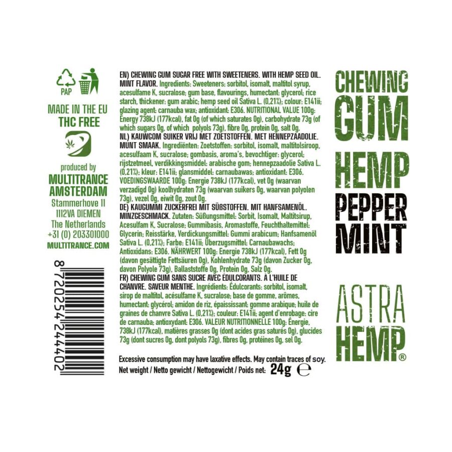 Astra Hemp Sugar Free Hemp Chewing Gum – Peppermint - Image 3