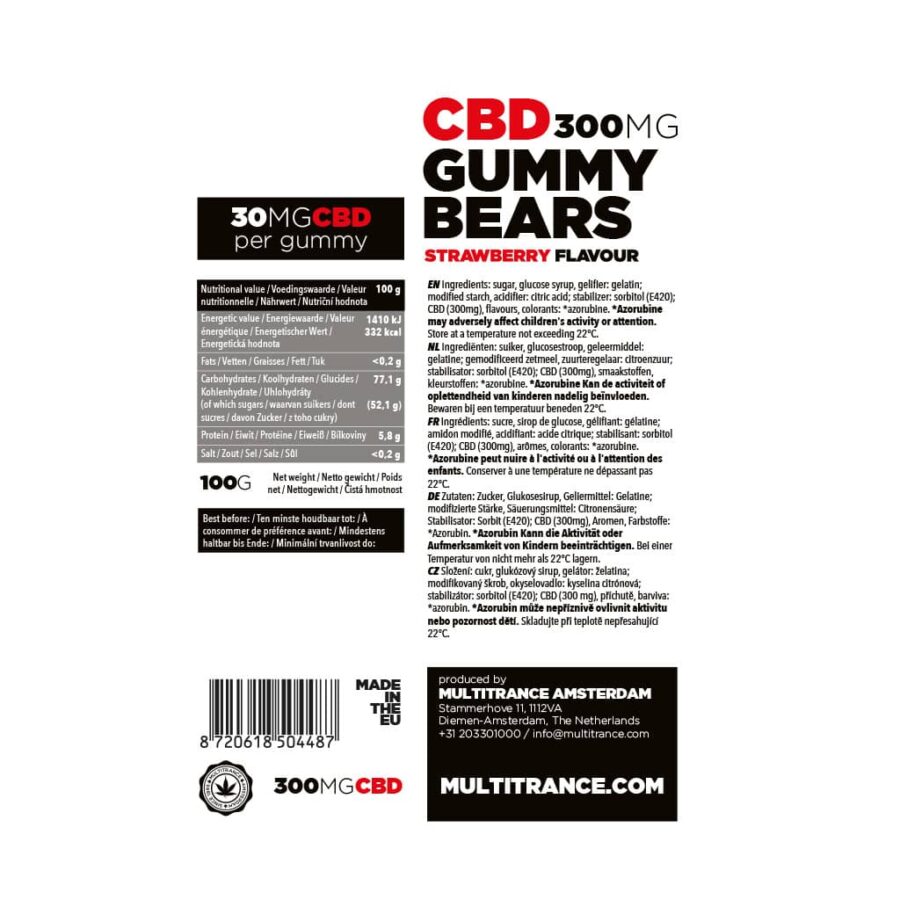 Multitrance 300mg CBD Gummy Bears – Strawberry - Image 3