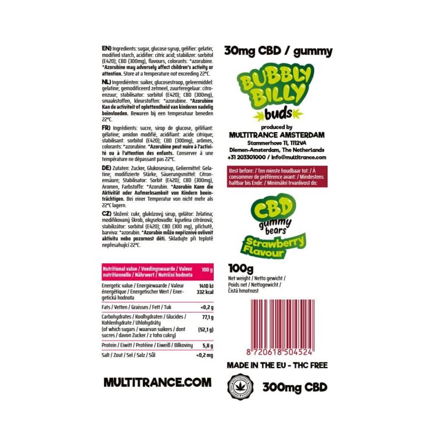 Bubbly Billy Buds 300mg CBD Gummy Bears – Strawberry - Image 3