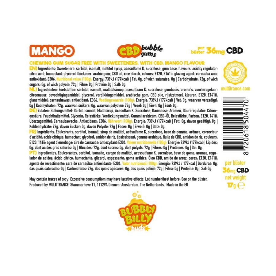 Bubbly Billy Buds 36mg CBD Chewing Gum – Mango - Image 4