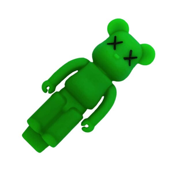 Bright green silicone bear pipe with glass bowl for smoking herbs, fun and heat-resistant accessory