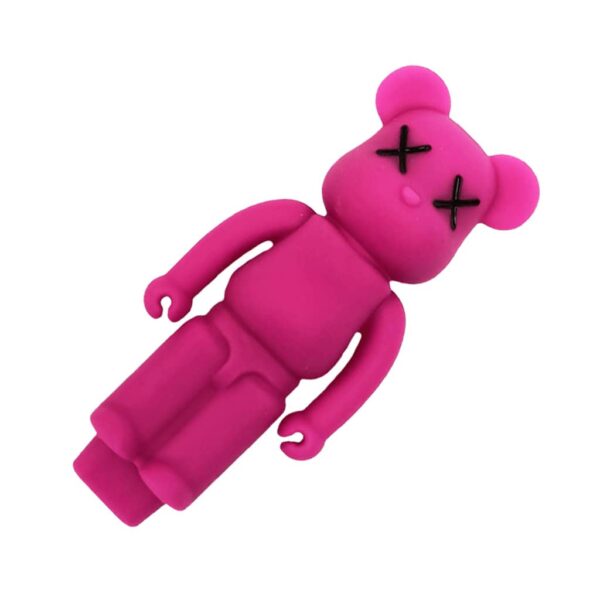 Purple bear-shaped silicone smoking pipe with glass bowl for herbs, novelty smoking accessory