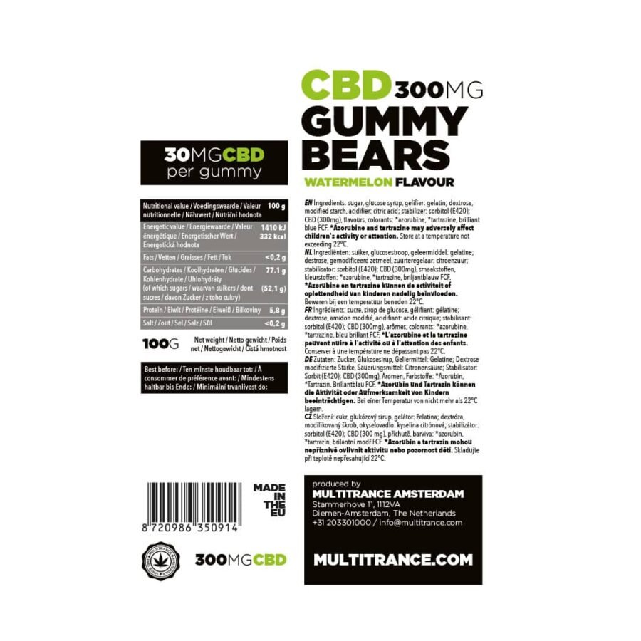 Multitrance 300mg CBD Gummy Bears - Watermelon - Image 3