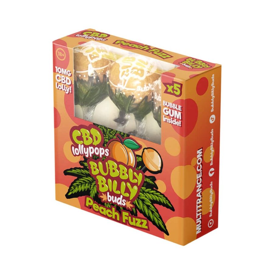 CBD lollipops Peach Fuzz gift box – THC-free cannabis candy with hemp and cannabidiol, sweet no-high effects, 5-pack for wholesale and bulk.
