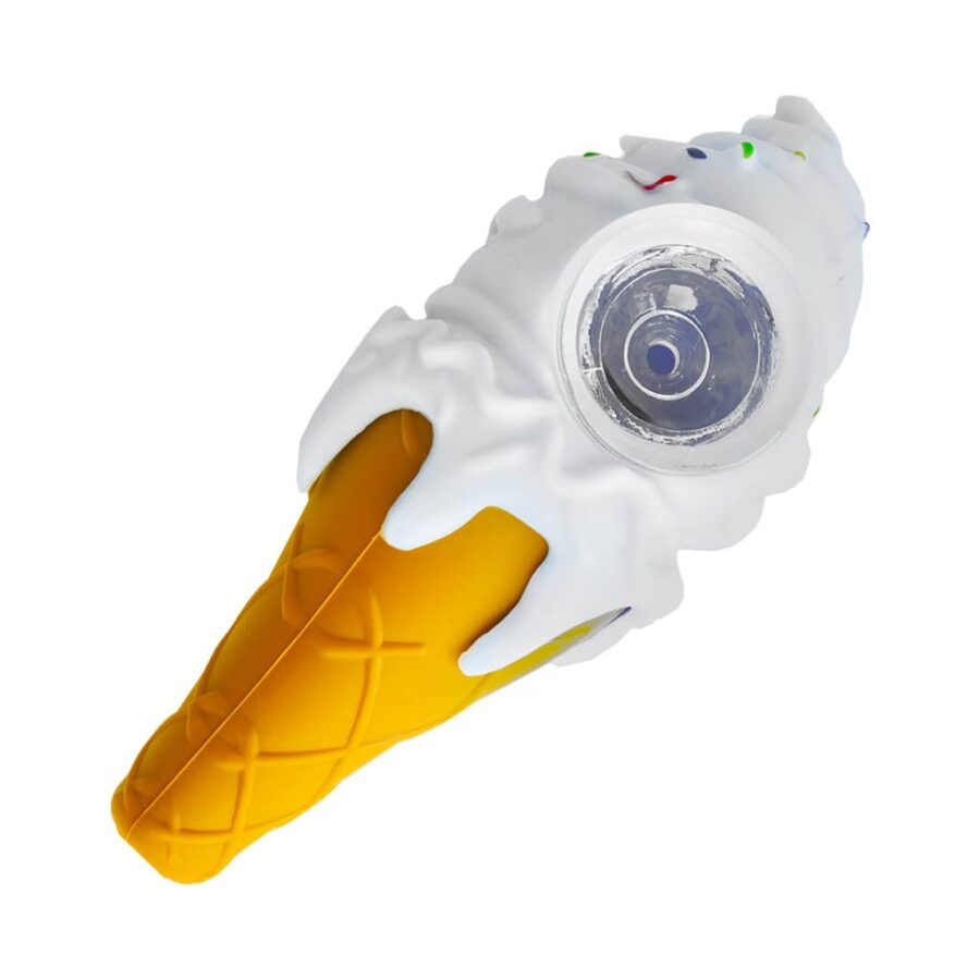 Silicone Pipe with Glass Burner - Icecream Cone White