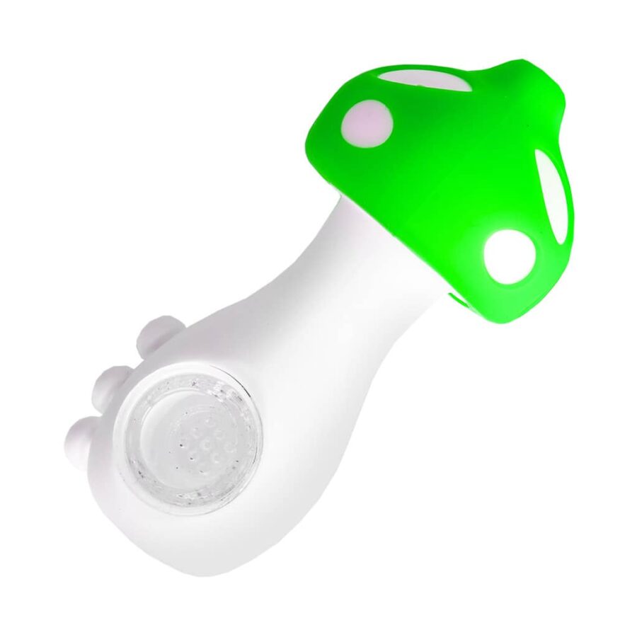 Silicone Pipe with Glass Burner - Mushroom Light Green