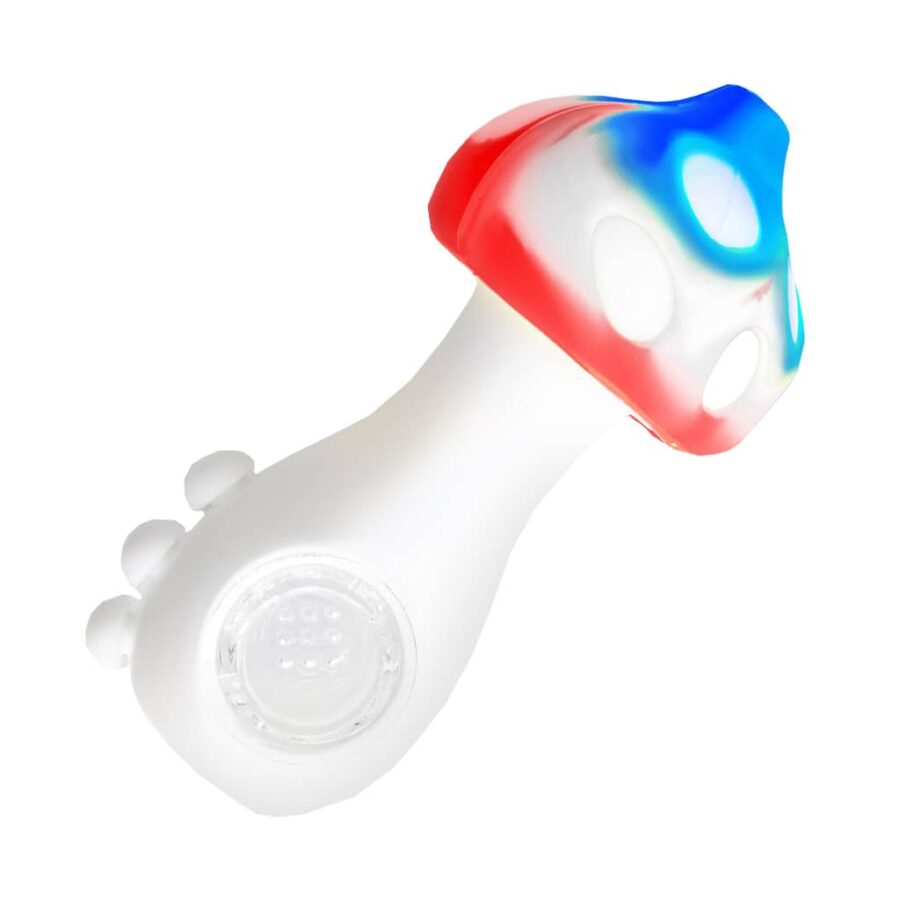 Silicone Pipe with Glass Burner - Mushroom Blue & Red