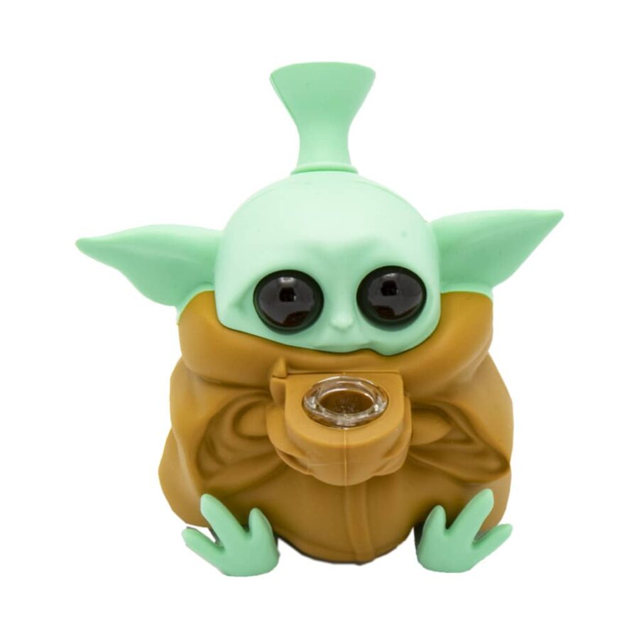 Brown baby alien silicone bong with big eyes and glass bowl