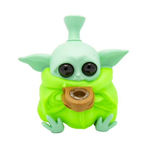 Green baby alien silicone bong with round eyes and glass bowl