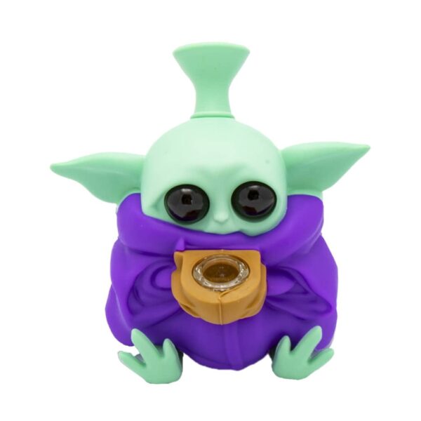 Purple baby alien silicone bong with big black eyes and glass bowl