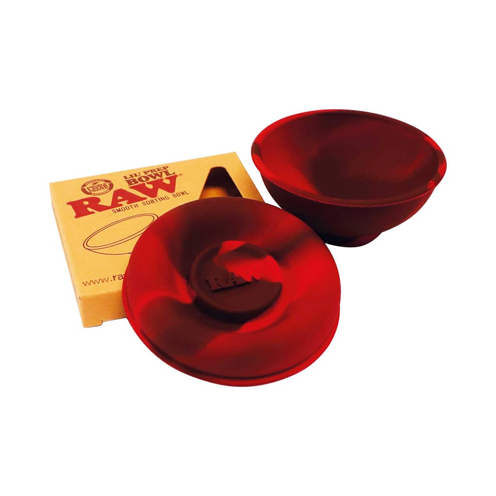 RAW Lil’ Prep Bowl red silicone sorting bowl shown with box packaging