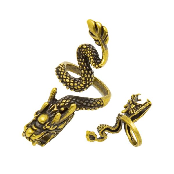 Gold dragon-shaped adjustable smoking ring holder for fingers