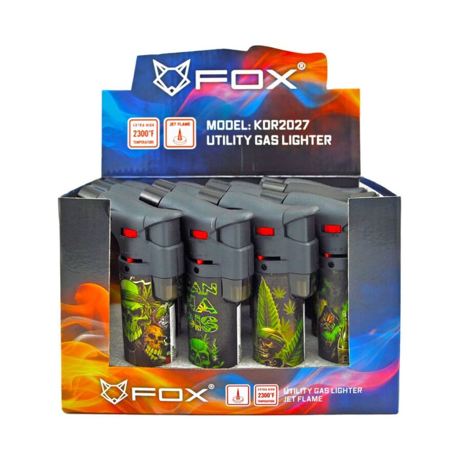 Fox Torch Lighters with Jet Flame - Poppy Skull 3D-Print (12 pcs/Display) - Image 2