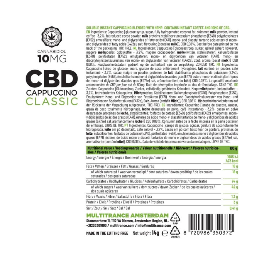 CBD Coffee Instant Cappuccino (10MG per sachet) - Multitrance - Image 3
