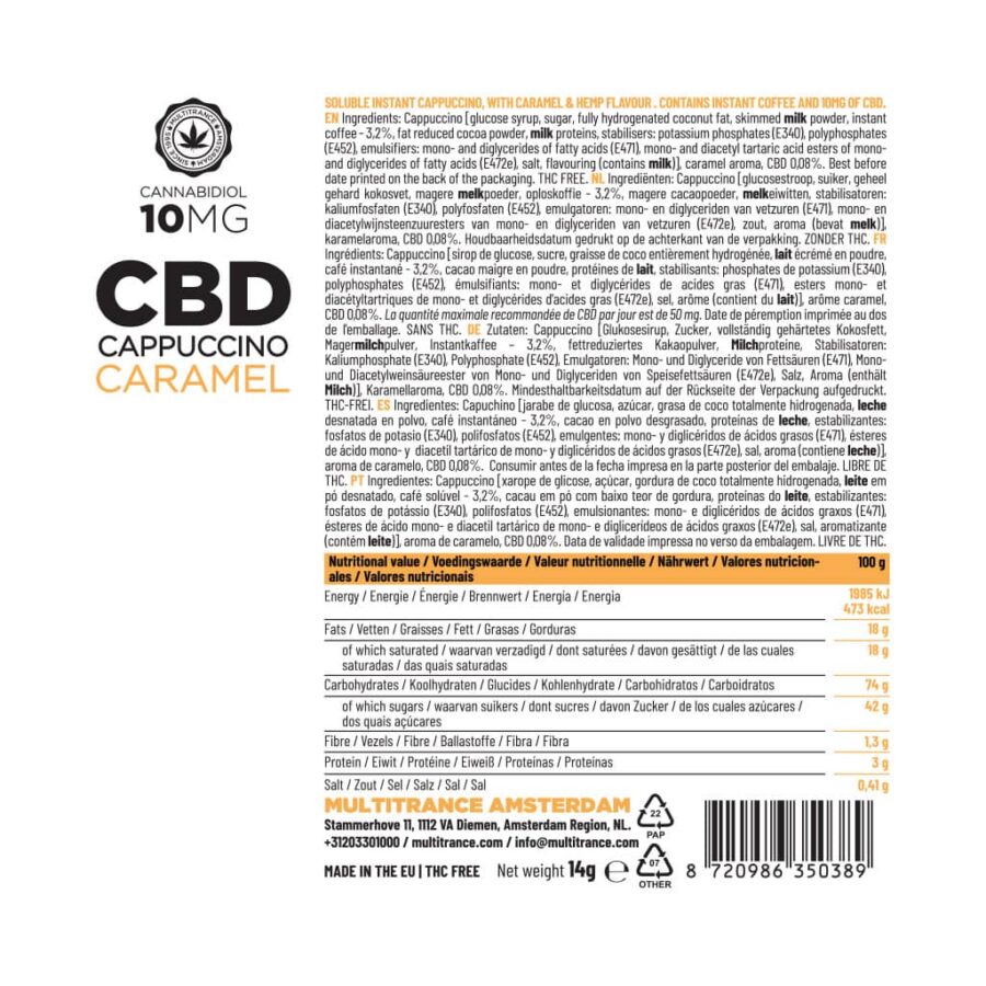CBD Coffee Instant Caramel Cappuccino (10MG per sachet) - Multitrance - Image 3