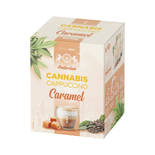 Box of Multitrance Hemp Coffee Instant Caramel Cappuccino – 10 sachets of caramel flavored hemp infused cappuccino mix.