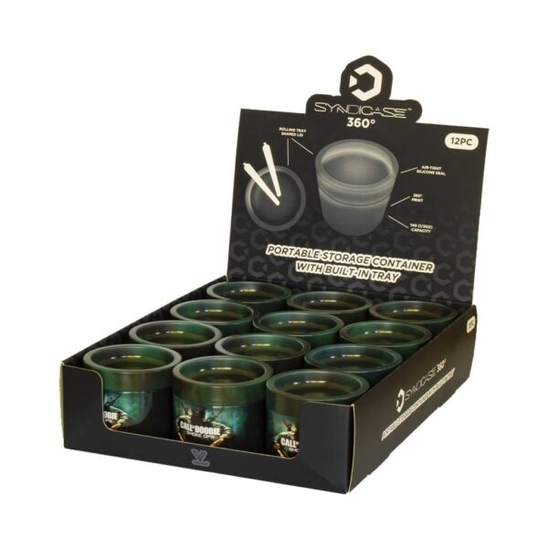 Syndicase 360° stash storage containers Call of Doobie design – airtight, smell-proof jars with built-in tray display box