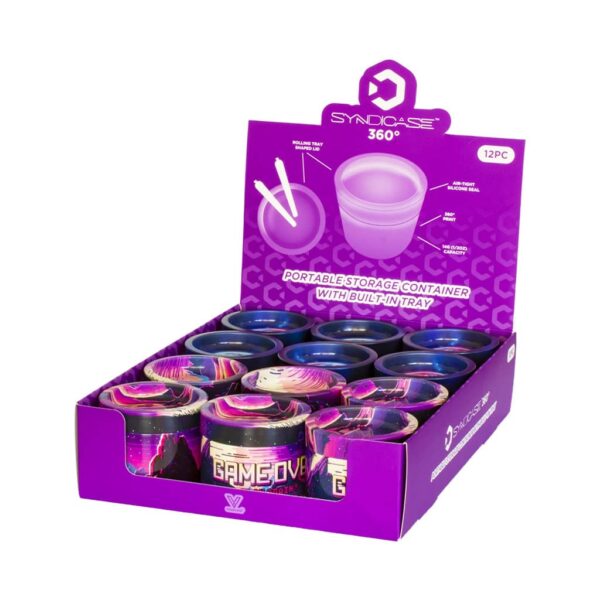 Syndicase 360° Game Over stash containers – airtight smell-proof jars with rolling tray lid display box