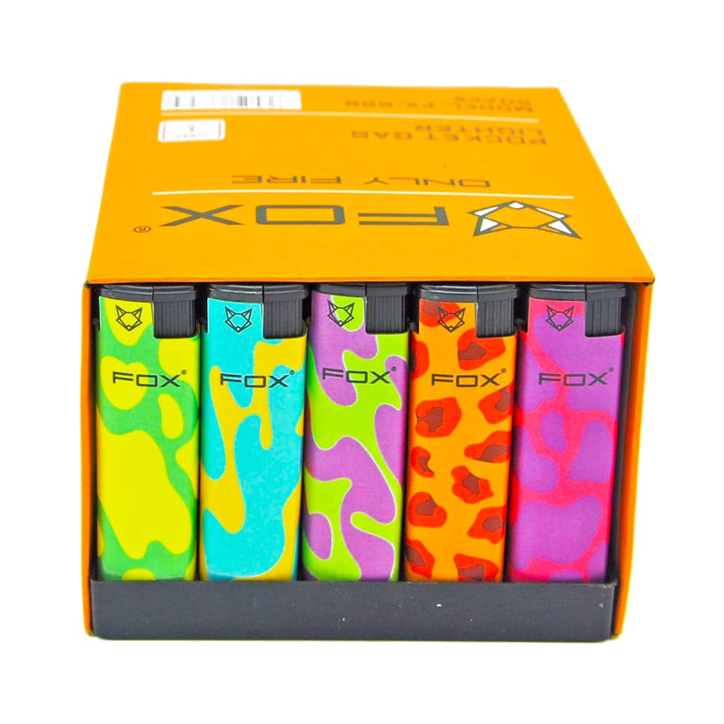 Fox Lighters with Turbo Flame - Retro Hippie Animal Print - Wholesale Display - Image 2