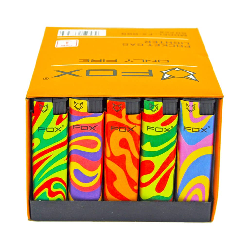 Fox Lighters with Turbo Flame - Retro Hippie Psychedelic - Wholesale Display - Image 2