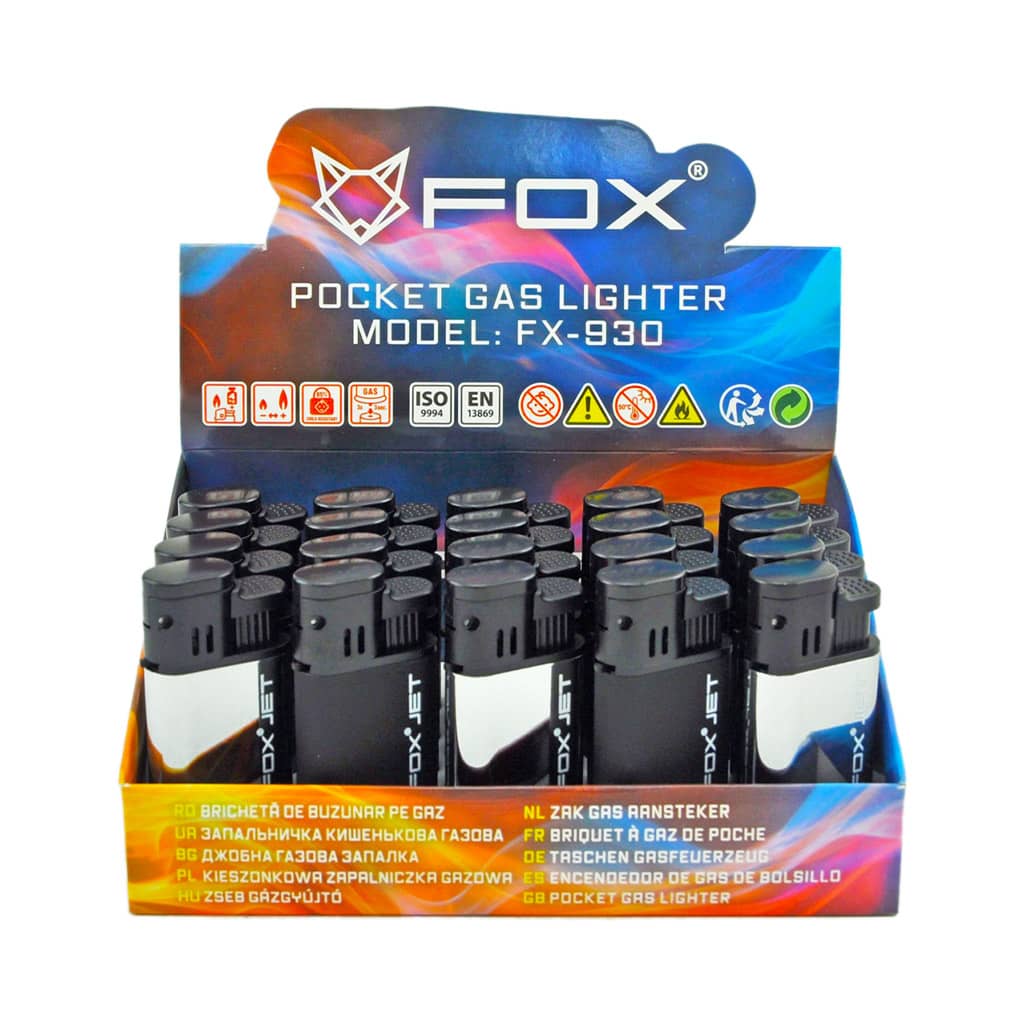 Fox Metal Lighters with Jet Flame - Black & White - Wholesale Display - Image 2