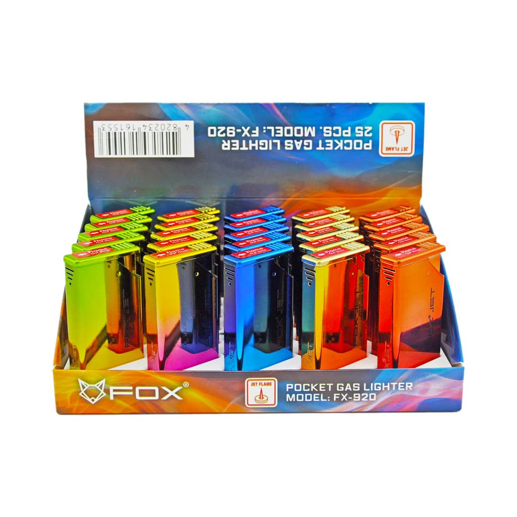 Fox Metal Lighters with Jet Flame - Slim Box Design - Wholesale Display - Image 2