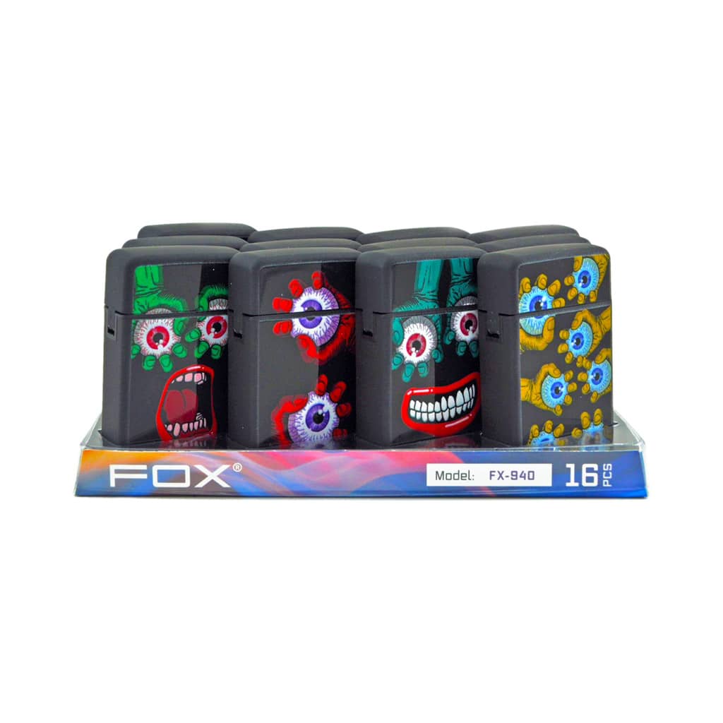 Fox Flip Cover Lighters with Jet Flame - Creepy Smile - Wholesale Display - Image 2