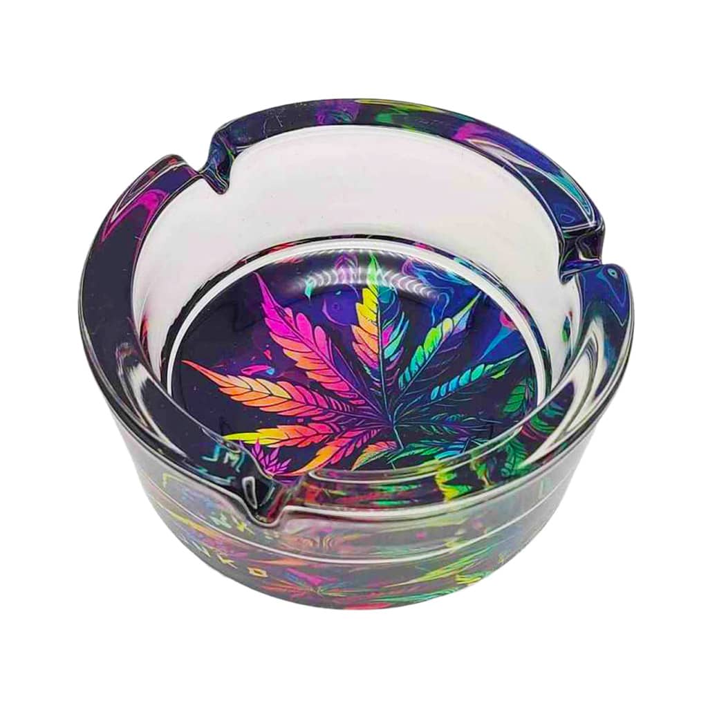 JNKO Glass Ashtray - Psychedelic Weed Leaves - Image 2