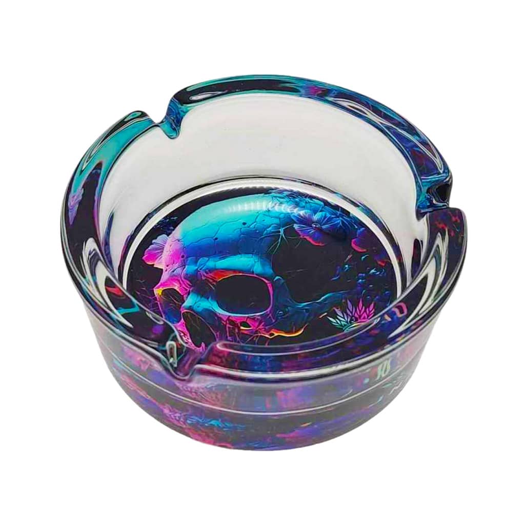 JNKO Glass Ashtray - Neon Flower Skull - Image 2