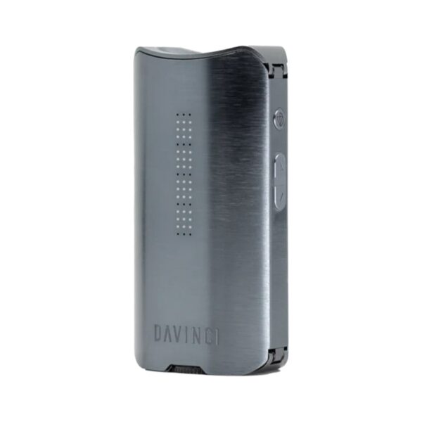 DaVinci IQ3 dry herb and extract vaporizer in gun metal grey standing upright on a white background.