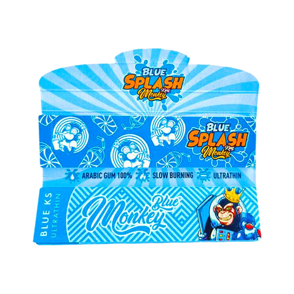 Monkey King King Size Slim Rolling Papers with Filter Tips Blue Splash Smellpack (24pcs Wholesale Display) - Image 2