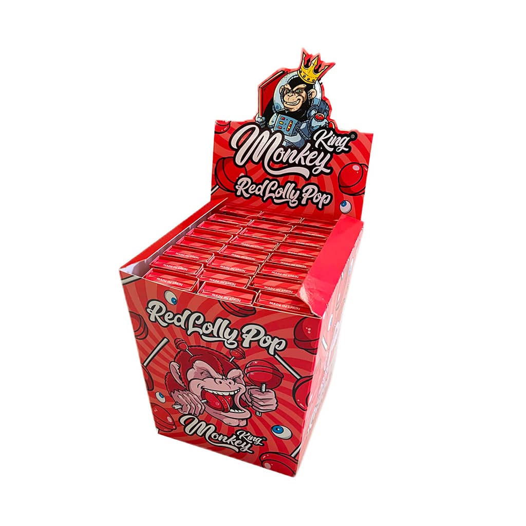 Monkey King King Size Slim Rolling Papers with Filter Tips Red Lolly Pop (24pcs Wholesale Display)