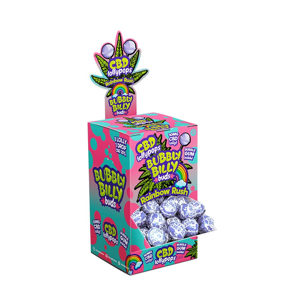 CBD Rainbow Rush lollipops display carton wholesale THC free