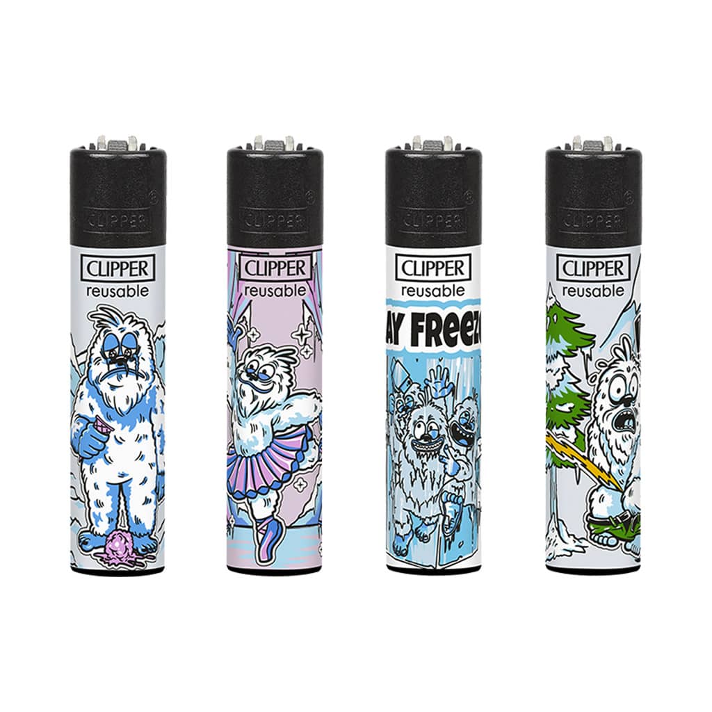 Clipper reusable lighters Frozen Yeti design collection with illustrated characters on white background