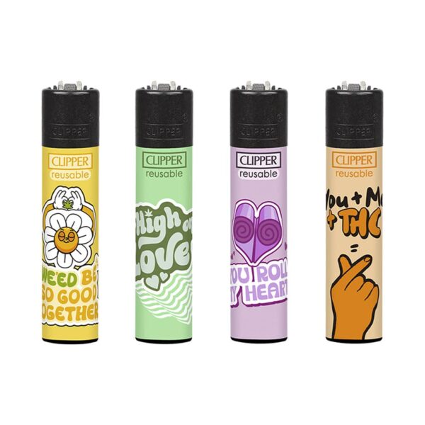 Clipper reusable lighters Weed Valentine design collection with illustrated graphics on white background