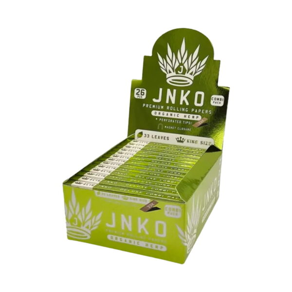JNKO king size organic hemp rolling papers with tips wholesale display box on white background
