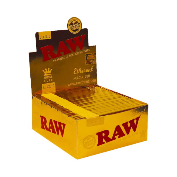 RAW Classic rolling papers etheral thin paper wholesale display box on white background