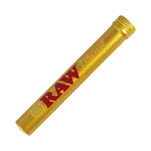 RAW metal storage tube ethereal gold finish on white background