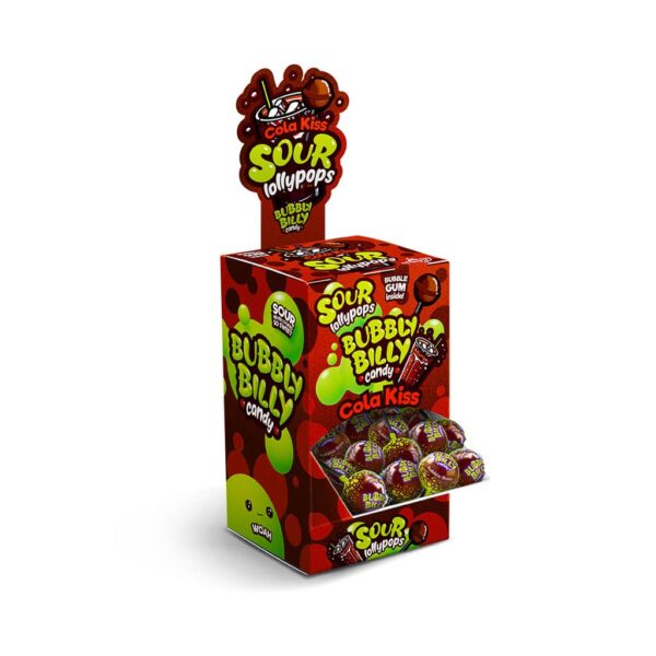 Bubbly Billy Candy Sour Lollipops - Cola Kiss Display