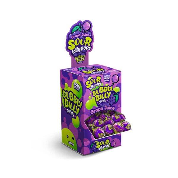 Bubbly Billy Candy Sour Lollipops - Grape Juice Display